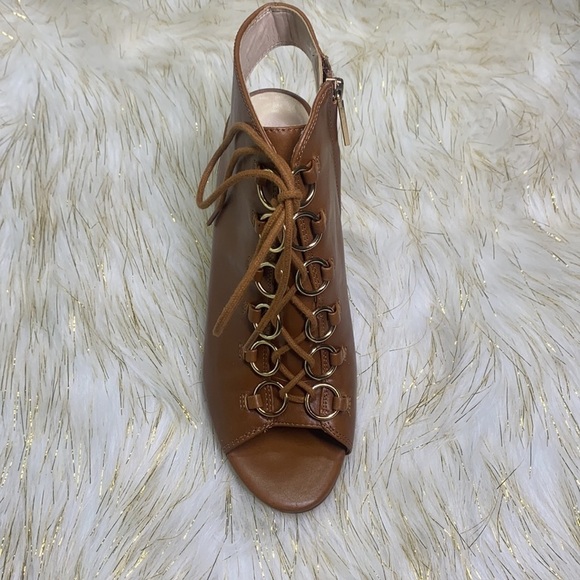 Nine West - Brown Bree Leather Peep Toe Bootie 8 - Picture 3 of 16